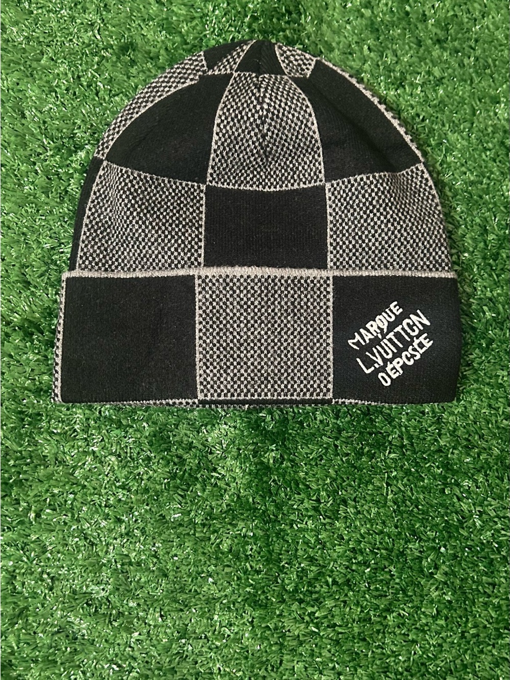 Black and white beanie